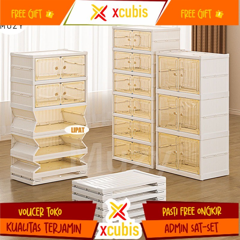 Kotak Sepatu Lipat Rak Sepatu Lipat Kotak Sepatu Transparan Rak Serbaguna Lemari Sepatu Lipat Pintu 