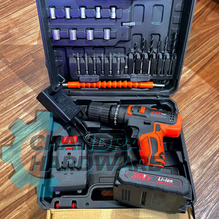 BOR CORDLESS JLD 36V BATERAI IMPACT DRILL TOOL KIT AKSESORIS LENGKAP