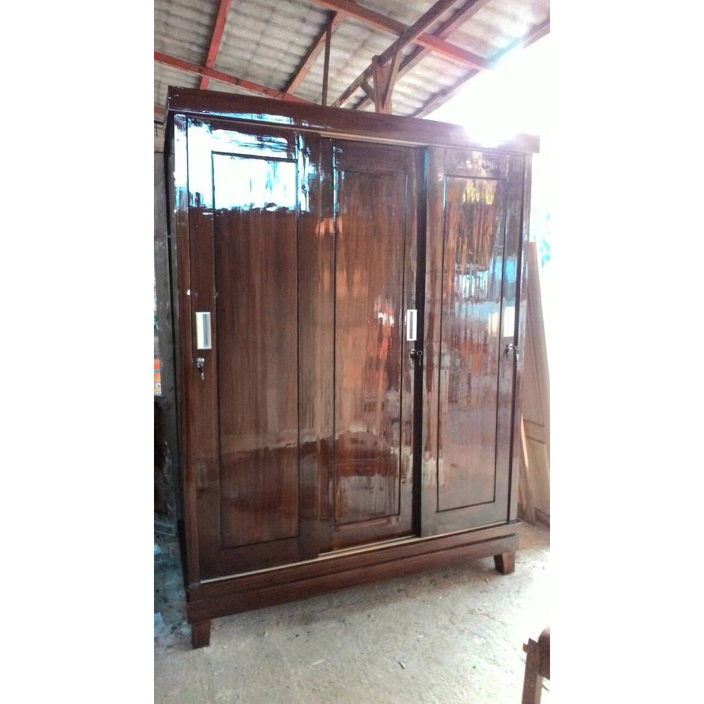 lemari pintu 3 sliding door jati, lemari pakaian pintu geser