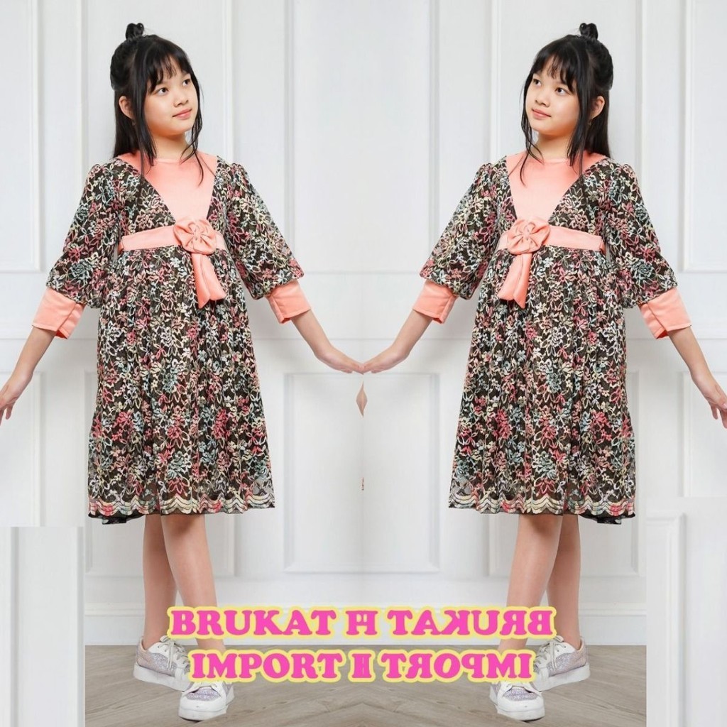 Baju Dress Pelangi Anak Perempuan Terbaru Bahan Brukat Tile Bordir Import Mix Bridal Premium Terbaru