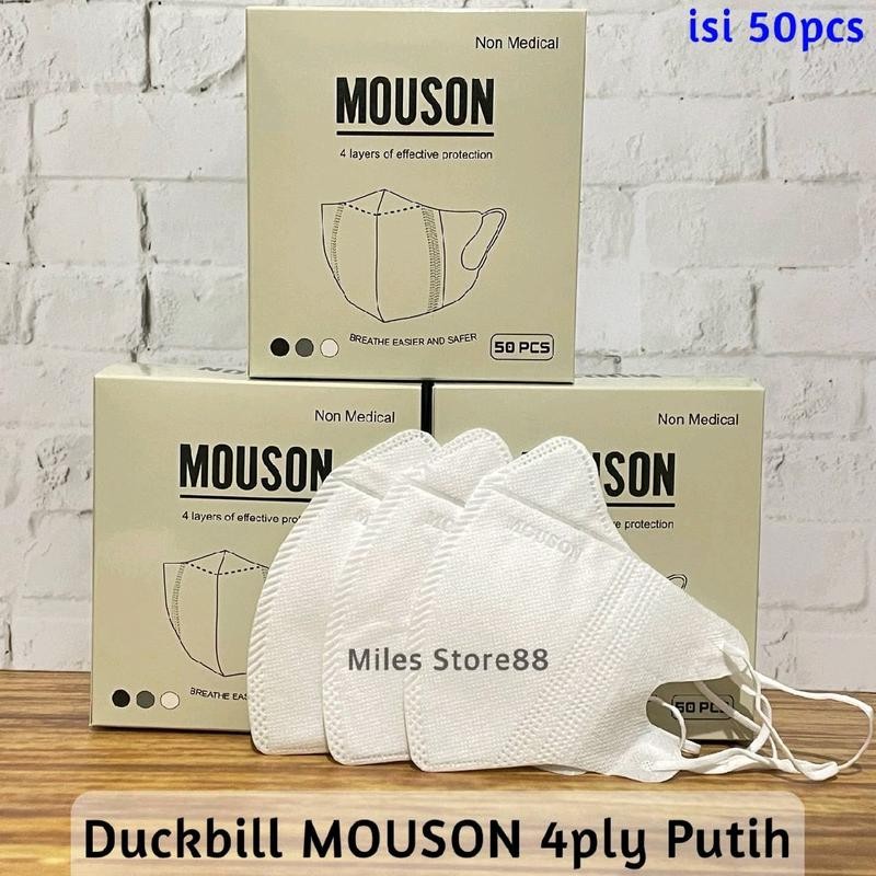 

Masker Duckbill MOUSON 4ply isi 50pcs Dewasa Duckbil Garis Ada Embos Model Earloop Warna Putih Hitam