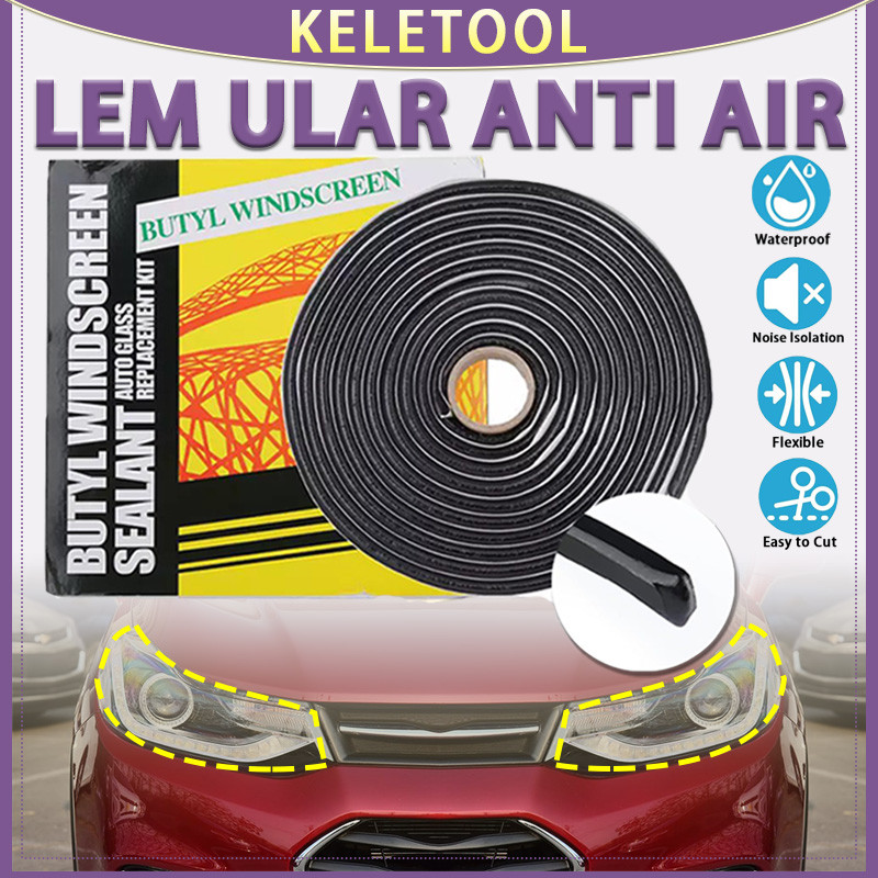 Lem Ular Karet Sintetis Butil Pita Lampu Mobil 13 FT Tahan Air Isolasi Kebisingan Pita Sealant Hitam
