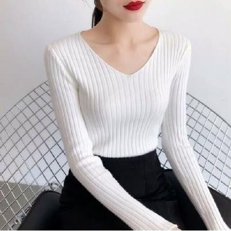 BAJU DENGAN PANJANG V NECK WANITA / BAJU RAJUT LENGAN -LP003 - PUTIH