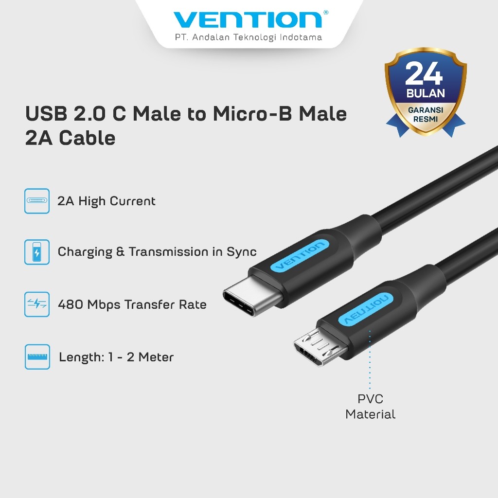 Vention Kabel Data Cable USB Type C to Micro B 2A 2A 480Mbps Flexible & Durable TPE 50CM 1M 1.5M 2M 