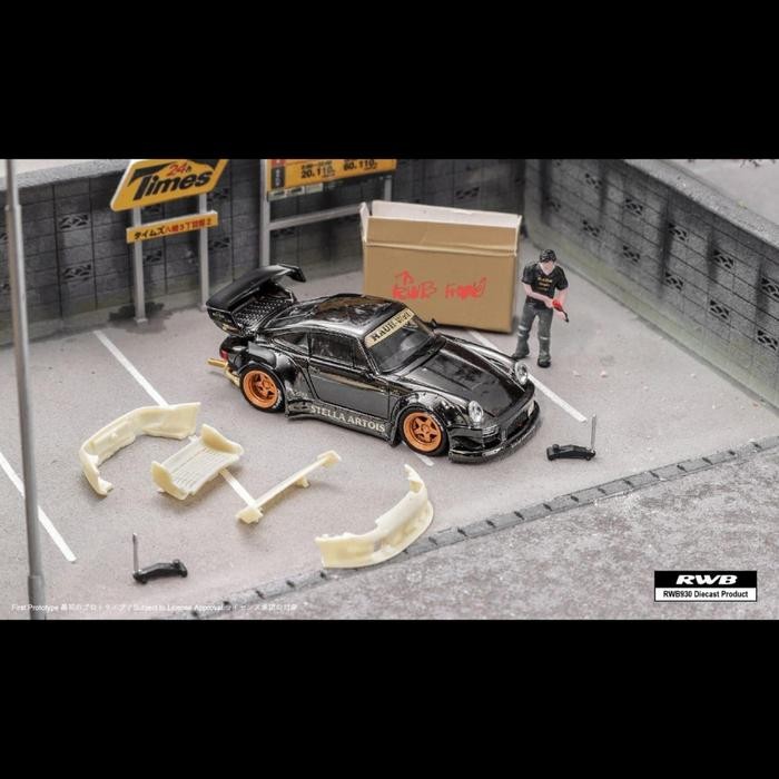 LP2155 Star Model Skala 64 Porsche RWB 930 GT Wing Chrome Stella Artois ( Exclusive Full Accesores )