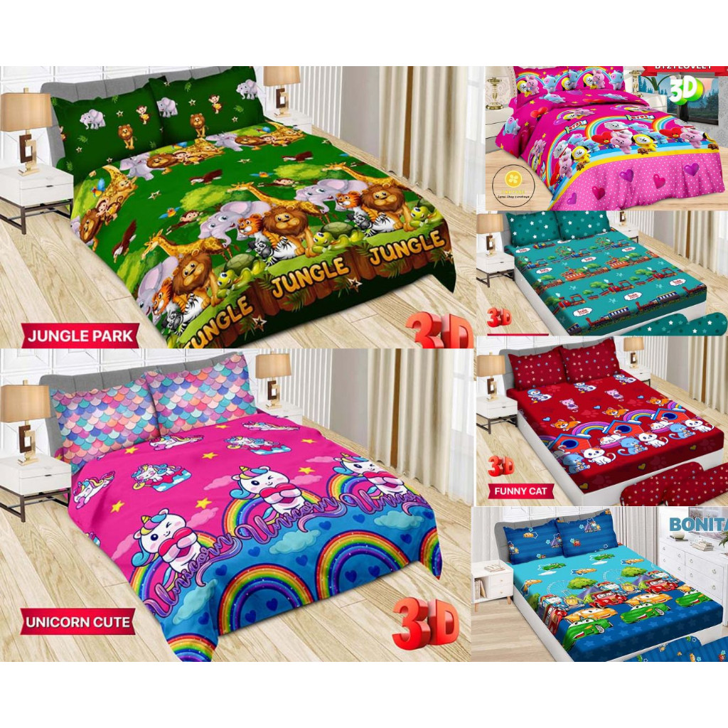 DISKONHEMAT Sprei BONITA Motif Anak dan KARAKTER Terbaru 3D Disperse (BISA COD) ukuran 180x200, 160x