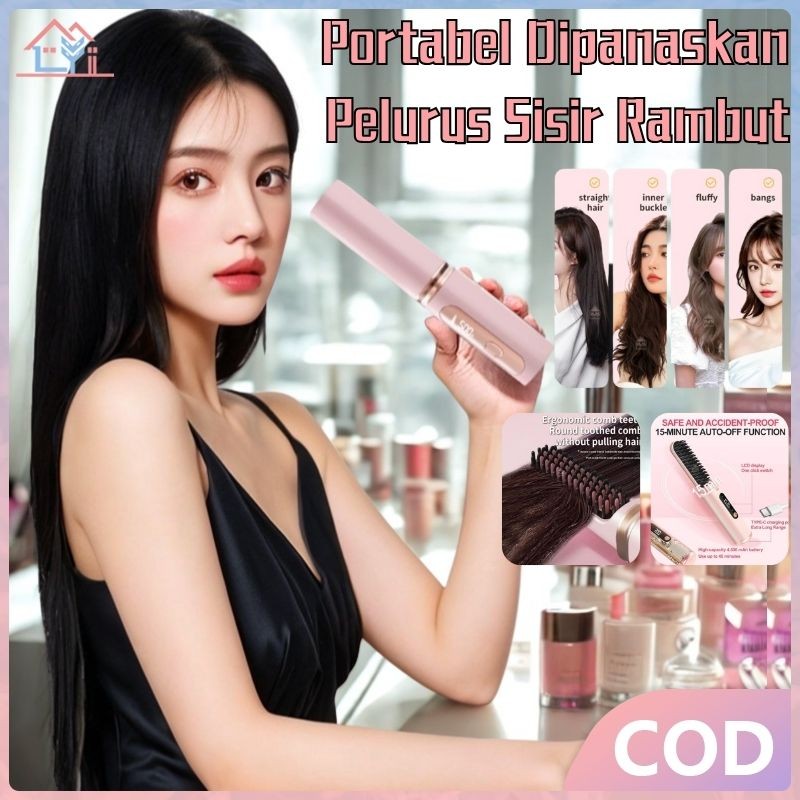 【Pengiriman Jakarta】2 In 1 Sisir Catok Pelurus Rambut Elektrik Tanpa Kabel Catok Sisir Pelurus Rambu