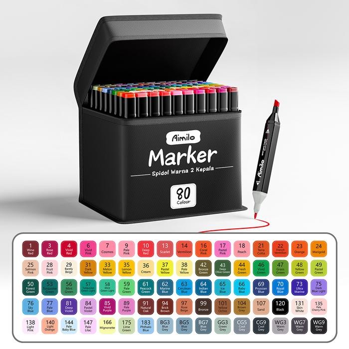 

br e [READY] Aimilo Spidol Warna Warni 1 Set Sketch Marker 2 Tip Touch Marker 48/60/80 Warna Stationery Blue Plastik Foto Karton - Isi 80