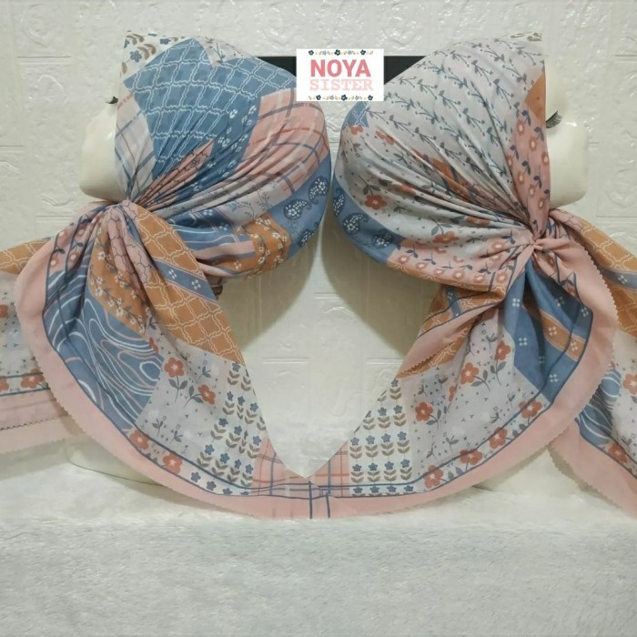 Hijab (Rossy) jilbab kerudung segiempat motif pink orange salem bata biru denim voal premium lacercu