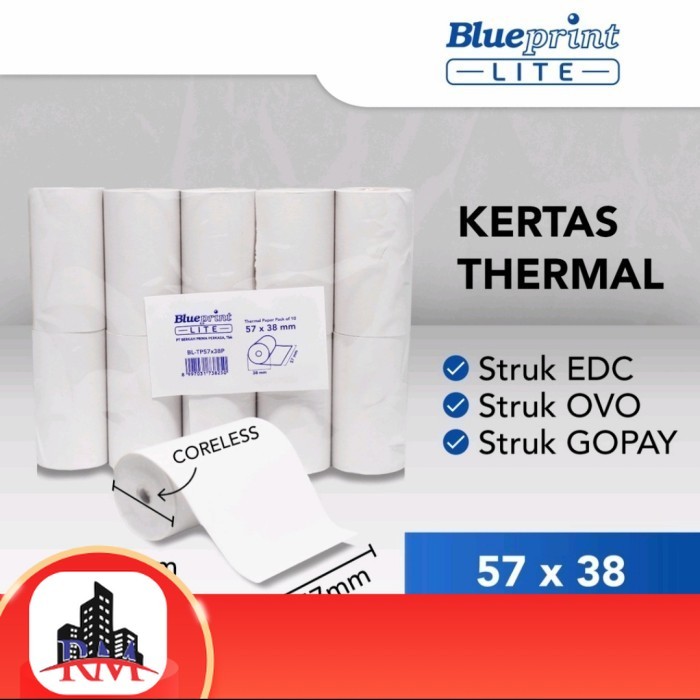 

[1 Pak/10 Roll] BLUEPRINT 57x38 Thermal Paper Kertas Struk Kasir