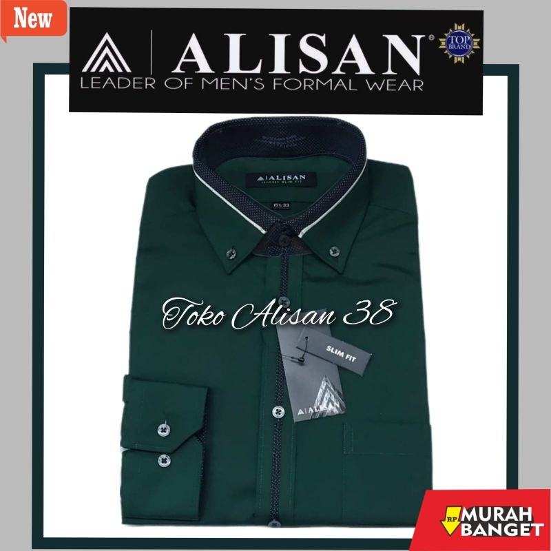 Kemeja formal pria Kemeja Alisan Slim Fit Lengan Panjang List Tengah Warna Hijau Botol 1 (100%ORI)