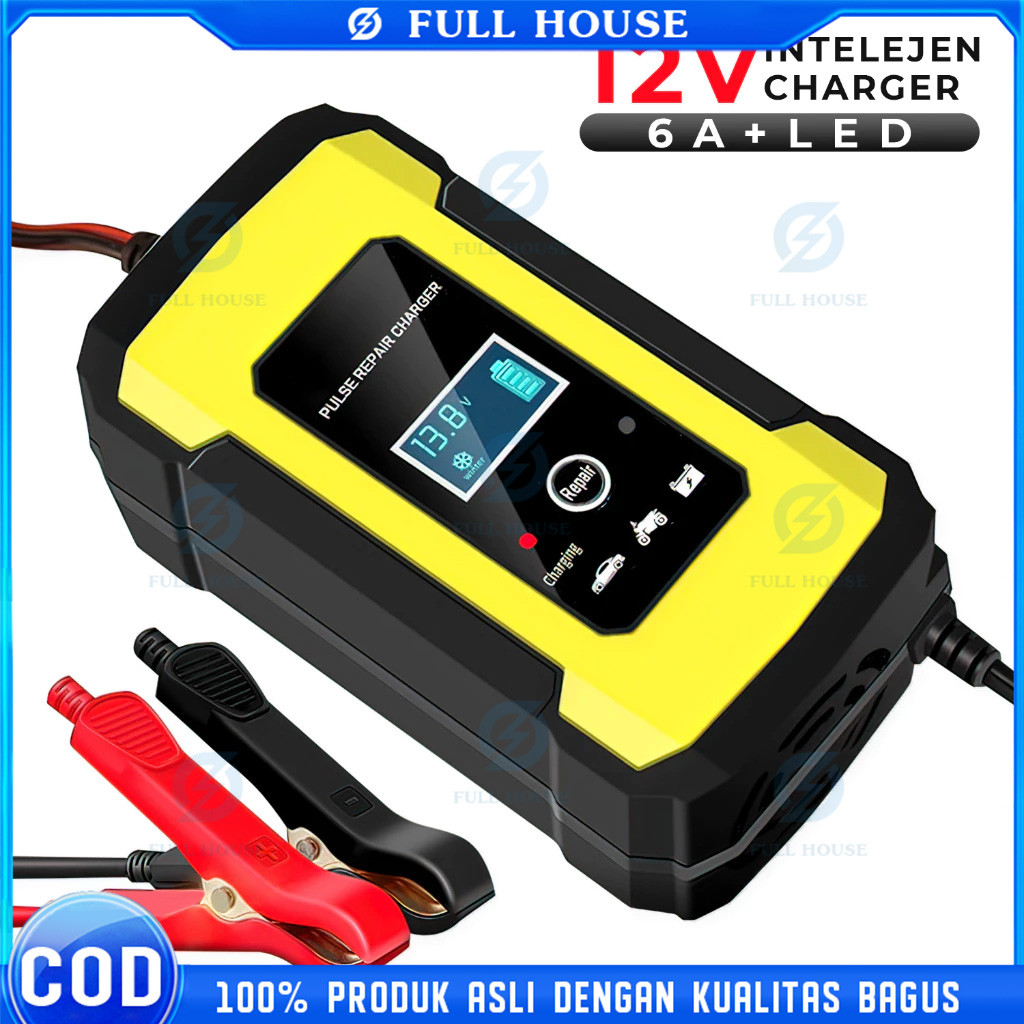 Smart Charger Aki Charger Aki Motor 6A 12V Mobil Motor Cas aki INTELLIGENT CHARGING SYSTEM Intellige