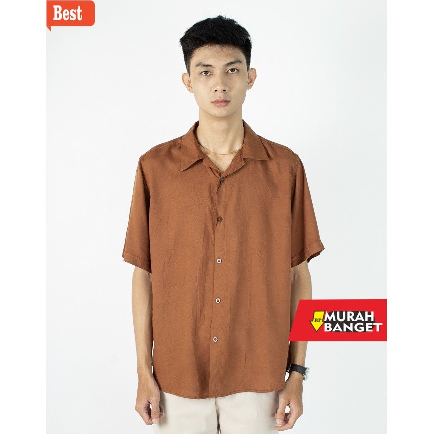 kemeja pendek pria keren Kemeja FortKlass Rayon Polos Pria Lengan Pendek Kasual Cowok - COKSU, XL