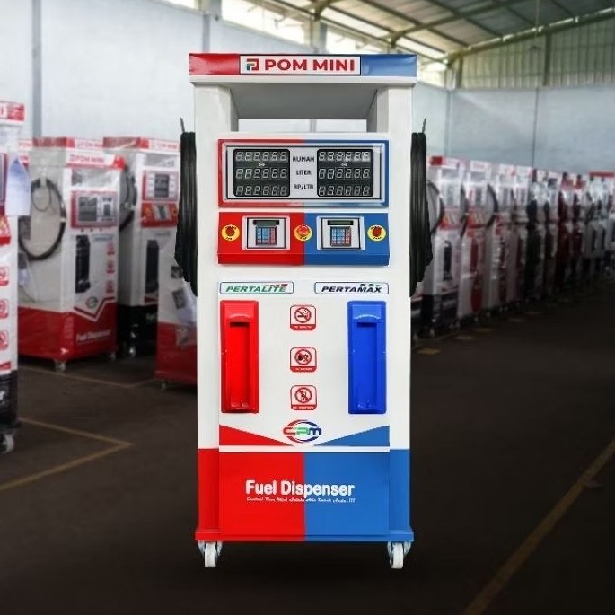 POM MINI - Pertamini Digital Merah-Biru 2 Nozzle SLIM 2 x 100 Liter TERBARU
