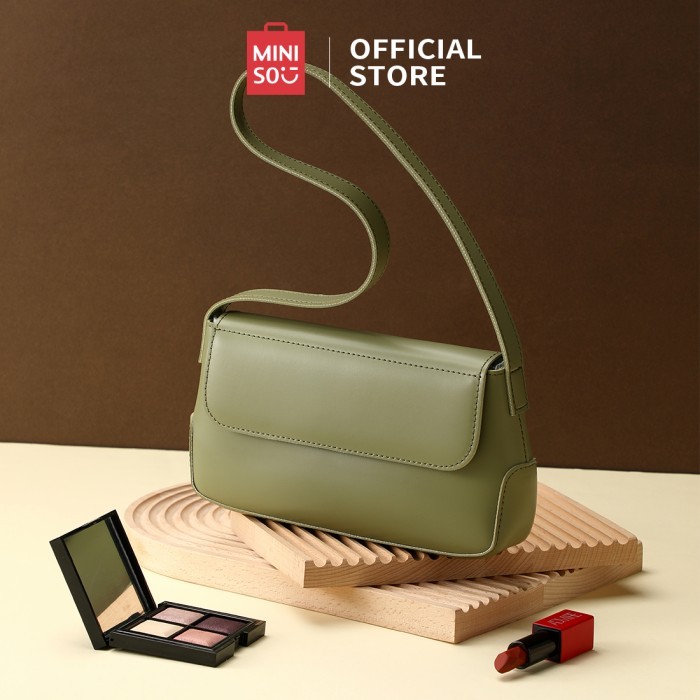MINISO Tas Selempang Crossbody Bag Tas Wanita Hitam PVC Tahan Air - Green