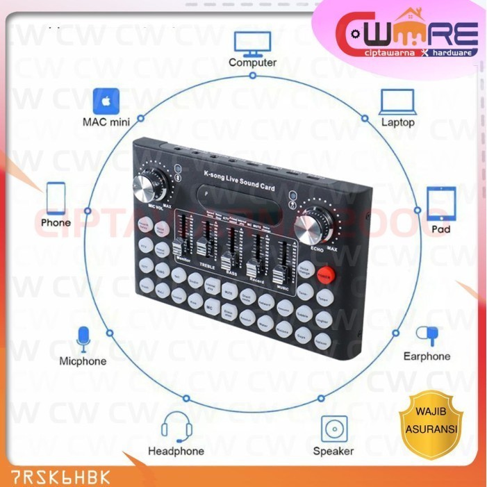 Mixer USB Sound Card Audio Amplifier Bluetooth Efek Khusus Karaoke Studio - BDB CwNs CwH2
