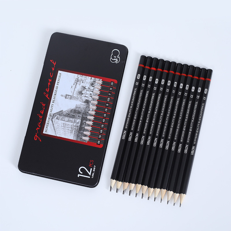 

12 Pcs Charcoal Sketch Pencil Set 2H H F B HB 2B 3B 4B 5B 6B 7B 8B Pensil Sketsa Dng Kotak Logam