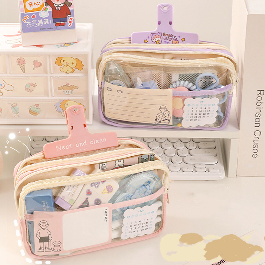 

Pencil Case Transparency Cases Lapicera Estuche Escolar Cute 3 Stratum Korean Stationery School Supplies Etui Large Pencils Bags