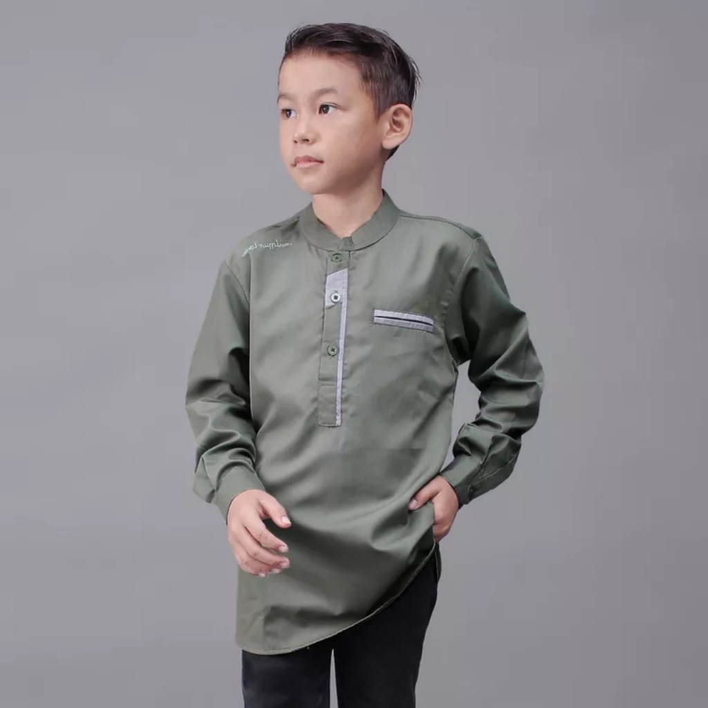 Baju Koko Kurta Anak Elrumi Usia 3-12 Tahun Lengan Panjang Polos