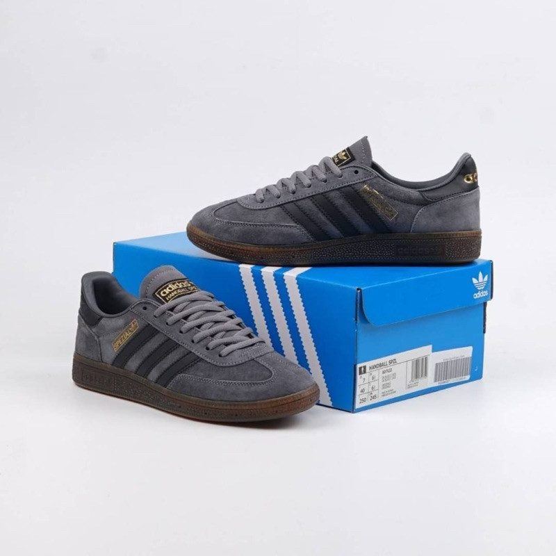 Adidas spezial handball grey black gum - sepatu abu setrip hitam original 100 %