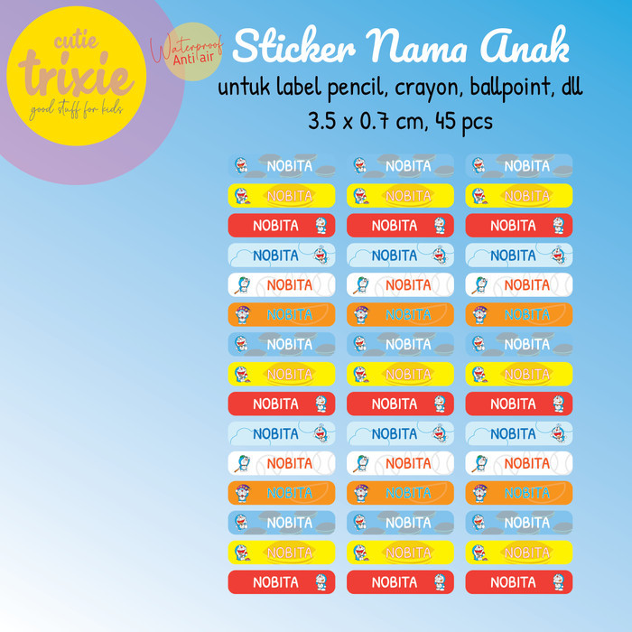 

Sticker Label Nama Anak pen crayon pensil Doraemon