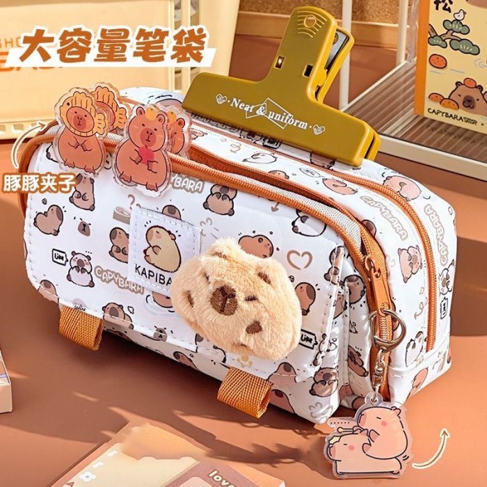 

ATH Kotak Pensil Boneka Bulu Lucu CAPYBARA! PATTERN Edition Gwiyeo Pencil Case Stationery Bag Kawaii