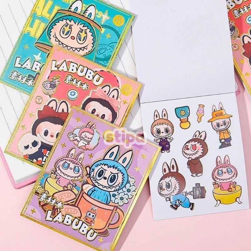 

STIPA Buku Sticker Labubu Deco Scrapbook Journal Diary Aesthetic PVC Anti Air Stiker Botol Buku HP Label Mainan Edukasi Anak
