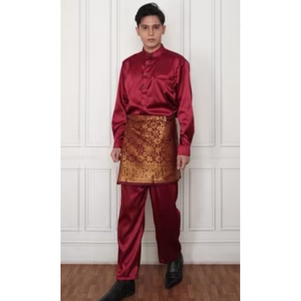 SETELAN BAJU KURUNG MELAYU PRIA BAHAN TAFFETA BRIDAL+SONGKET SAMPING MELAYU SIZE M-XXL - SET  NAVY, 