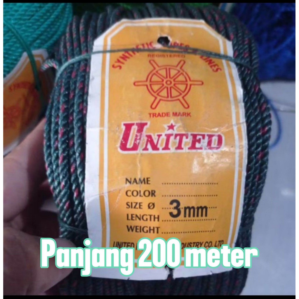 3 mm tali tambang united panjang 200 meter tali jaring berkualitas