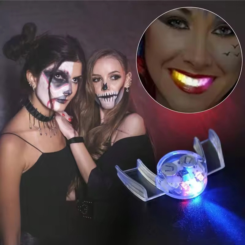Lucu LED Kedip Gigi Behel Penjaga Mulut Halloween Trick Mainan Pesta Props Kawat Gigi LED Toy
