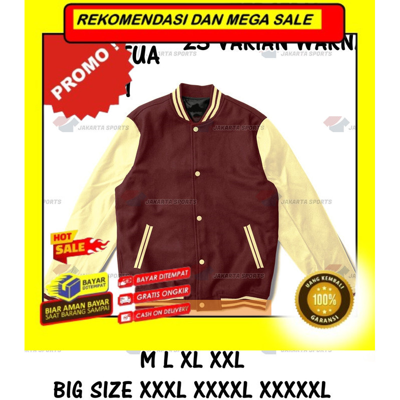 Rekomendasi Original Jaket Varsity COKLAT TUA Lengan CREAM Baseball Pria Wanita Bomber Jacket - M te