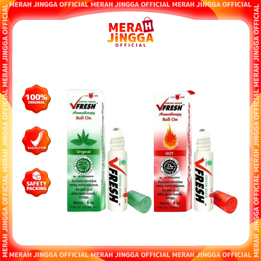 V Fresh Roll on Minyak Angin Cap Lang Aromatherapy VFresh 8 ML | Merah Jingga Official