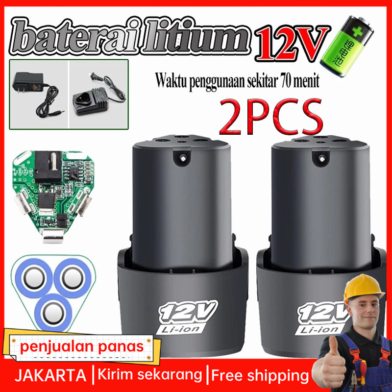 2pcs 13000mah Baterai 12v Cordless Battery Batre Untuk Bor 24v Paket Baterai 12v+charger Batrai Bor 