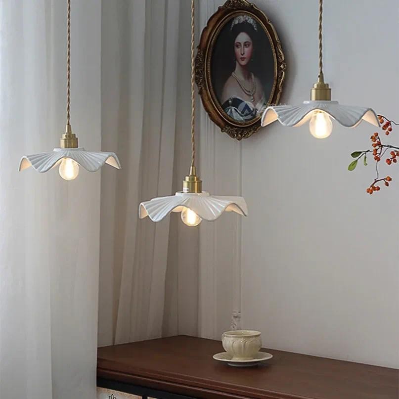 Fumi Industrial Vintage Ceramic Pendant Lighting Retro Mini  Ceramic Pendant Lamp Shade Brass Finish