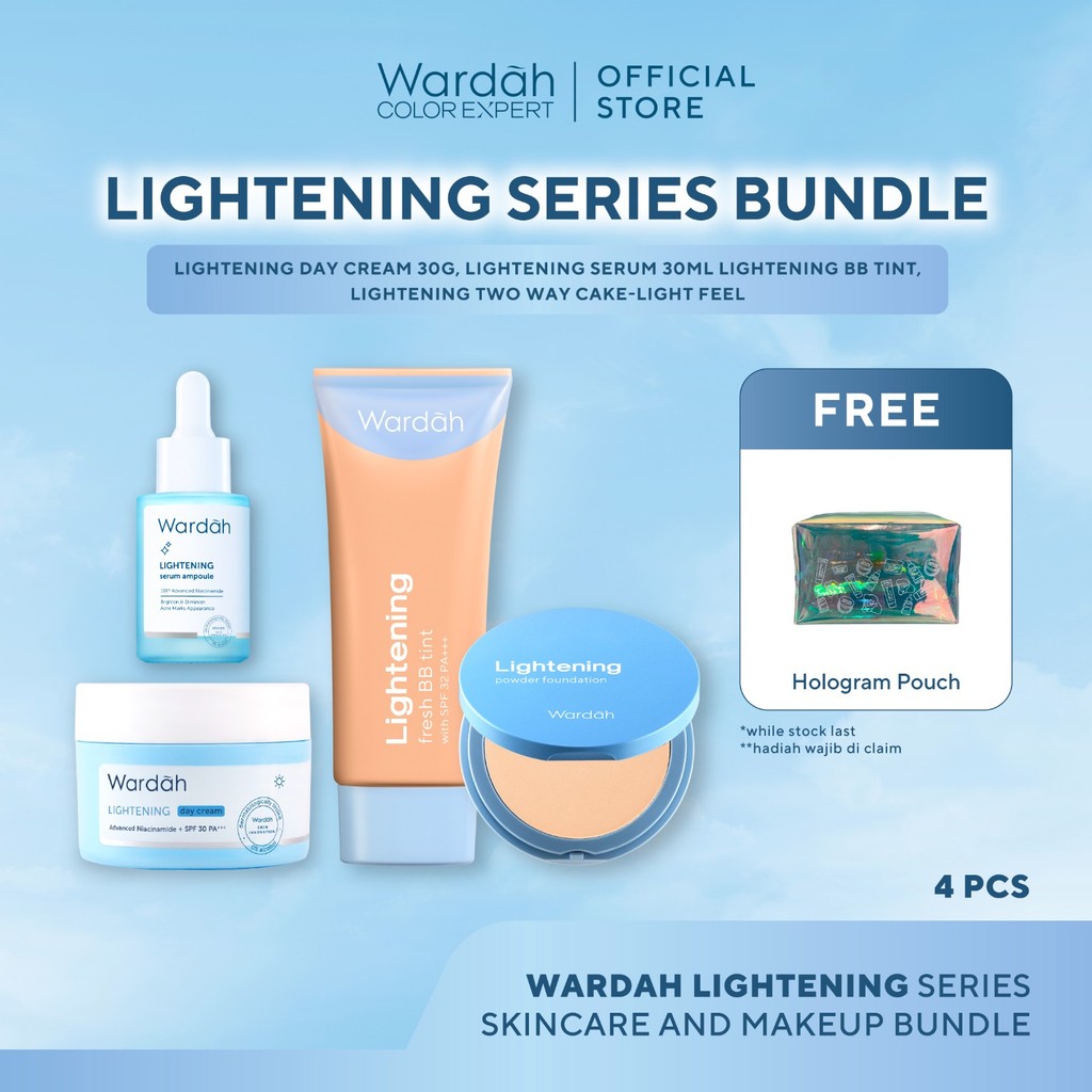 Wardah [4 pcs] Paket Lightening Series Skincare dan Makeup - Wardah Lightening Day Cream Advanced Ni