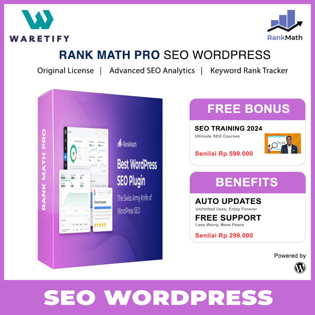 Rank Math Pro Wordpress Plugin SEO Original License Key Resmi Automatic Update 1 Tahun