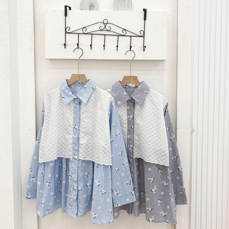 Weijia Fashion Baju Wanita Muslimah Terbaru / SUNNY FLORAL BLOUSE / Blus Brukat Lebaran Terbaru / Oo