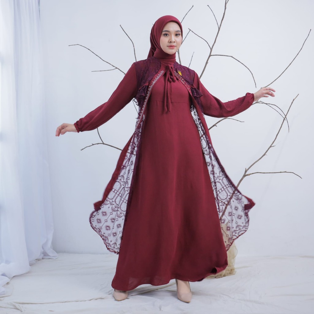Mahalini Gamis Dewasa Terbaru Bahan Crincle high mix Brukat variasi Swaroski BY HallovinDaily One se