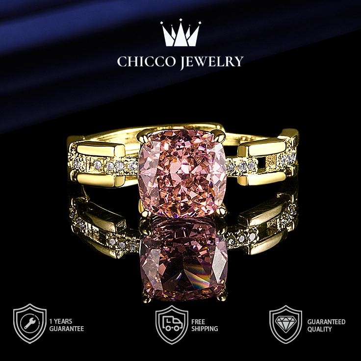 Cincin wanita dengan berlian pink gaya modis mewah ringan cincin serbaguna yang dihiasi dengan batu 