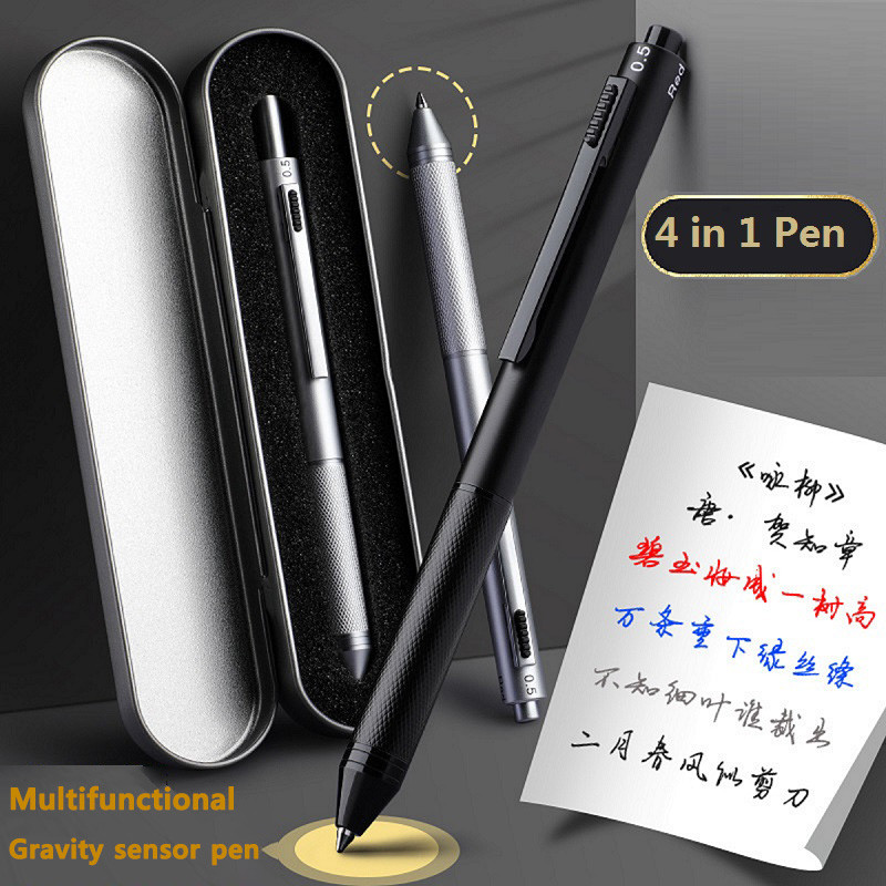 

3+1 Multicolor Ballpoint Pens 0.5mm Mechanical Pencil, Technology Gravity Sensor Metal Multifunction Writing Tools Teacher Gift