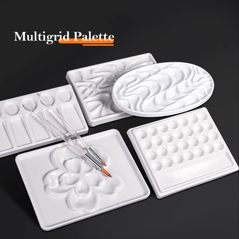 

1/5/28 Grid Paint Tray White Imitation Ceramic Easy to Clean Pigment Palette for Artists Acrylic Watercolor Oil Chinese Painting