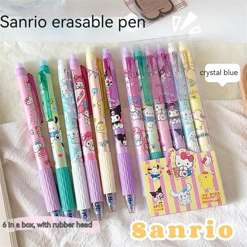 

Sanrio 6/12pcs Erasable Gel Pen Cinnamonroll Kuromi Melody 0.5 Blue Student Writing Quick-drying Cute Stationery Girl Gift Pen