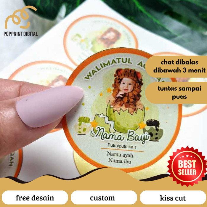 

PopPrints Stiker Bulat Label Tasyakuran Aqiqah Bayi Sticker Nama Anak Ucapan Kelahiran Akikah Kecil