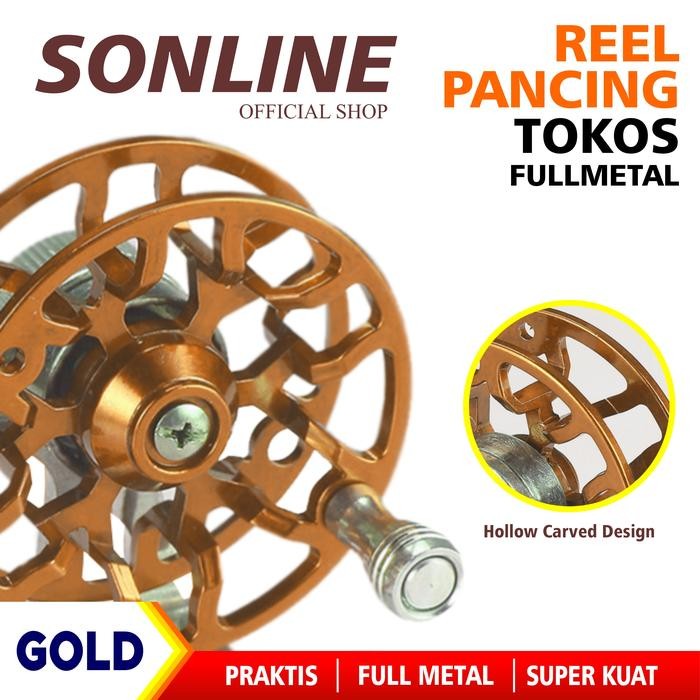 SONLINE Reel Pancing Tokos Material Full Metal Reel Tokos DF55 Ikan Katrol Laut - Reel Tokos Gold