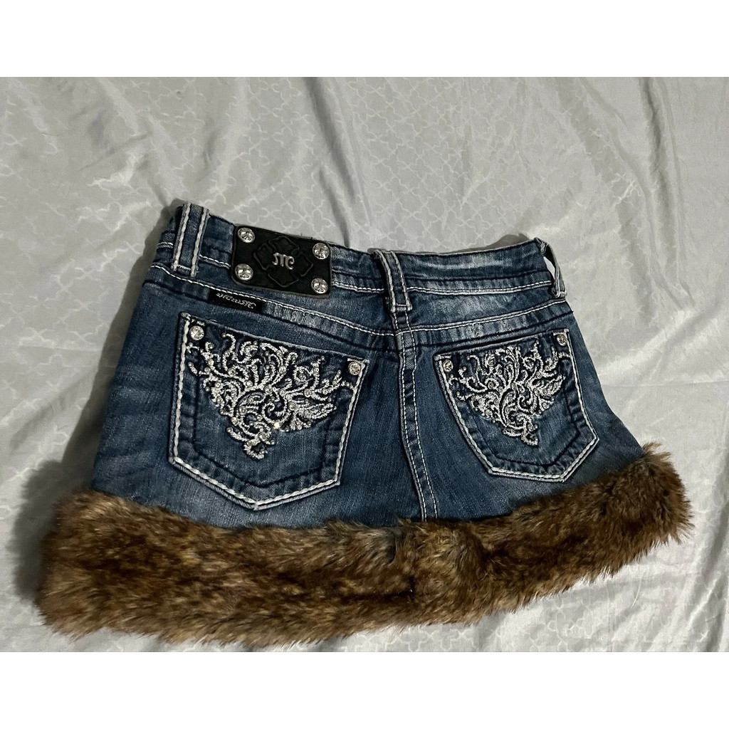 Retro Raw Edge Denim Skirt Y2K Shorts Fashion Casual Retro Embroidered Gothic Skirt Light Blue High 