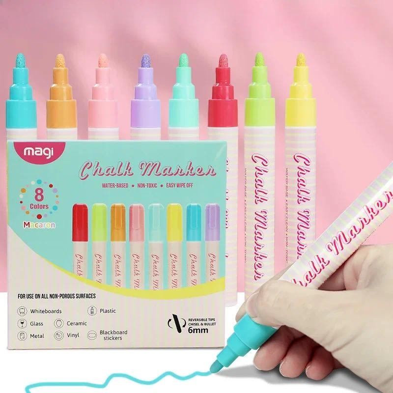 

8-color Macaron Liquid Chalk Water-based Erasable Dust-free Blackboard Glass Lamp Board Pen Student Graffiti Drawing Highlighter