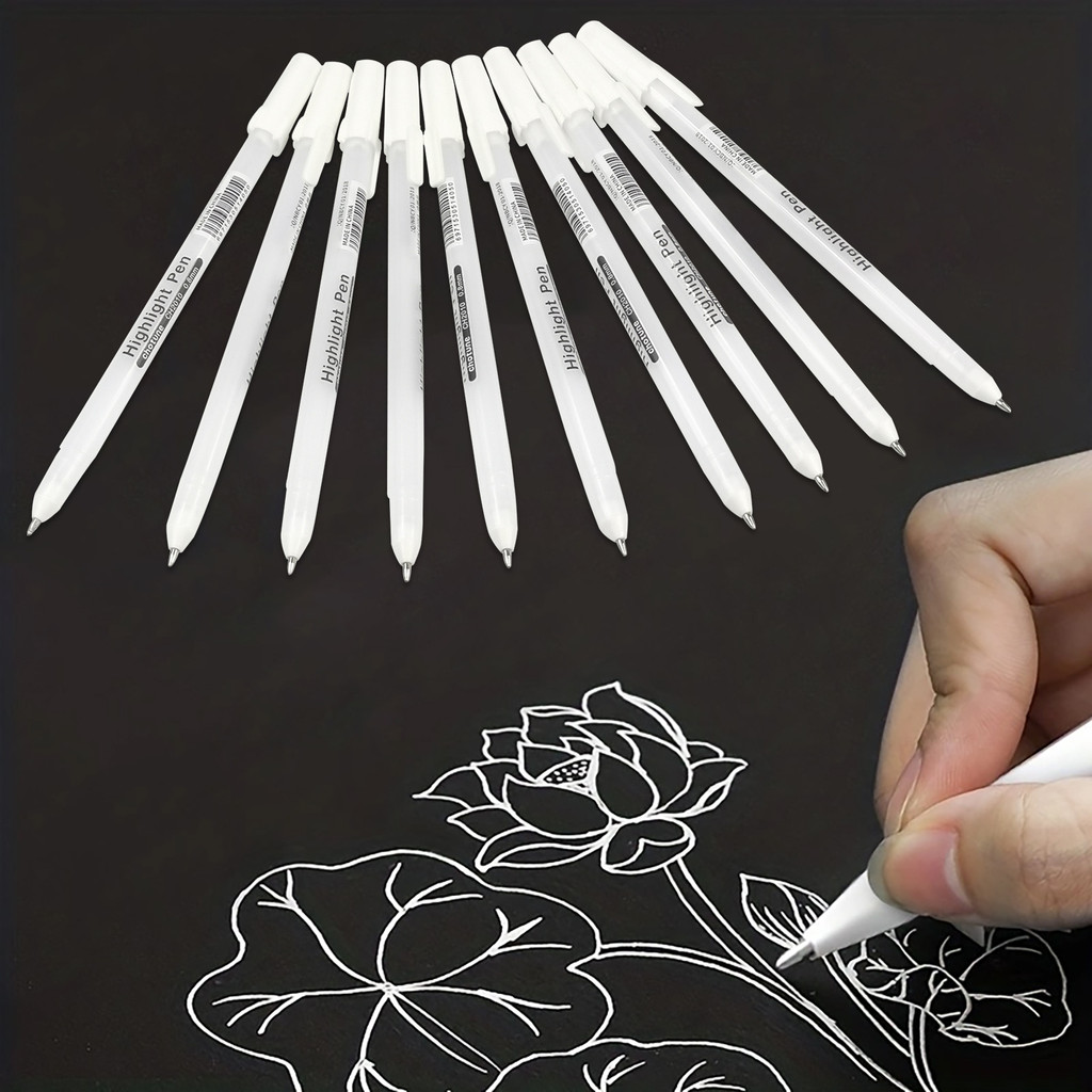 

White gel pens,0.5mm fine tip gel ink pens for black paper drawing, sketching, illustration,adult coloring,journaling,set of 10
