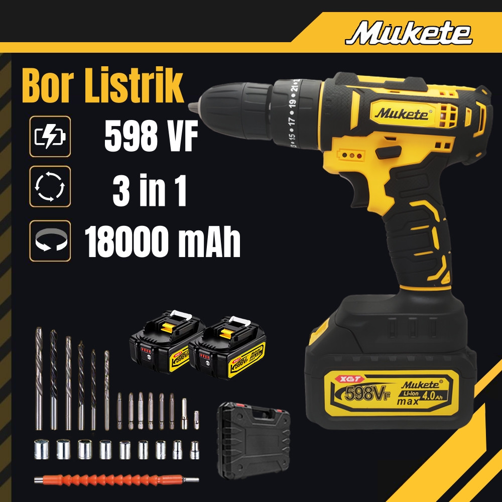 Mukete bor impact bor impact baterai bor batrai baterai bor Set Lengkap Mata Bor Cordless Drill Full