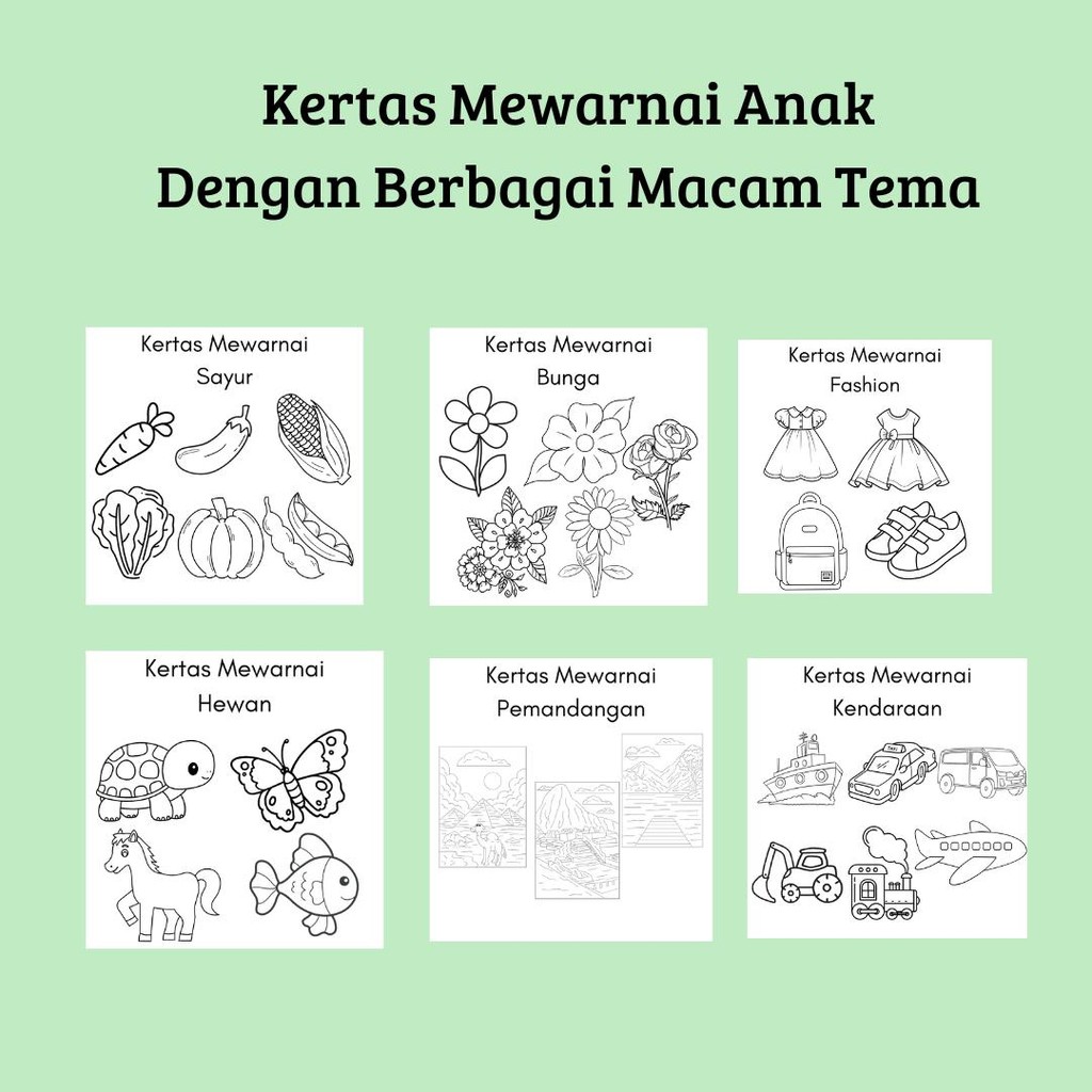 

Kertas Mewarnai Anak 50 pcs - Gambar Buah Sayur Hewan Kartun Belajar