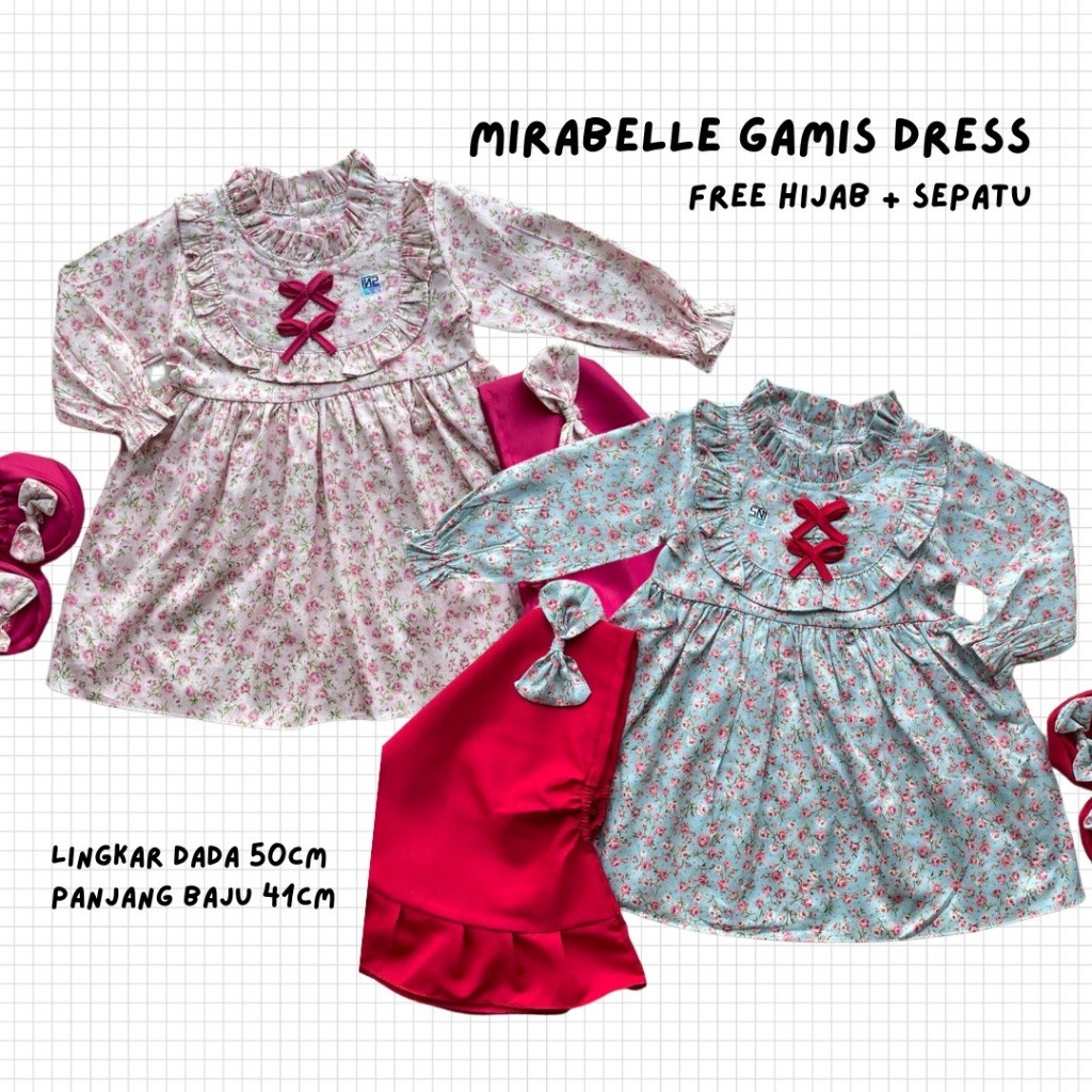 FAGRES_SHOP RENKIDSWEAR Mirabelle gamis dress anak 0-12bulan gamis anak newborn(free hijab + sepatu)